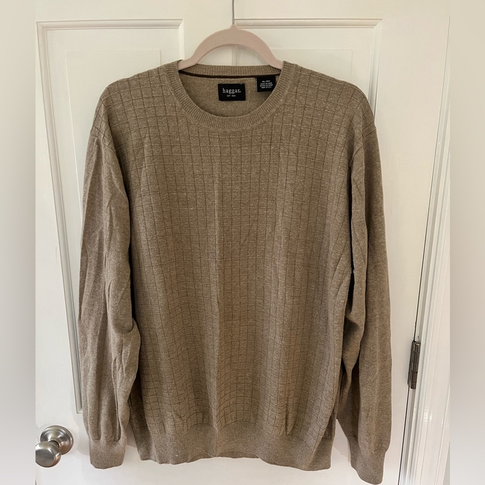 Haggar Lightweight Tan Textured Crew Neck Sweater Size XLarge Washed Not Worn